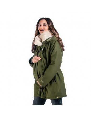 Wallaby 2.0 Forest Green Baby Carrier and Pregnancy Coat (Green and Beige)